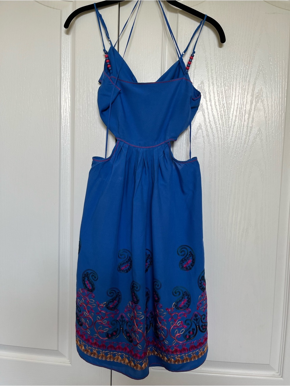 Chelsea & Violet Blue Cutout Spaghetti-Strap Mini Dress with Paisley Border